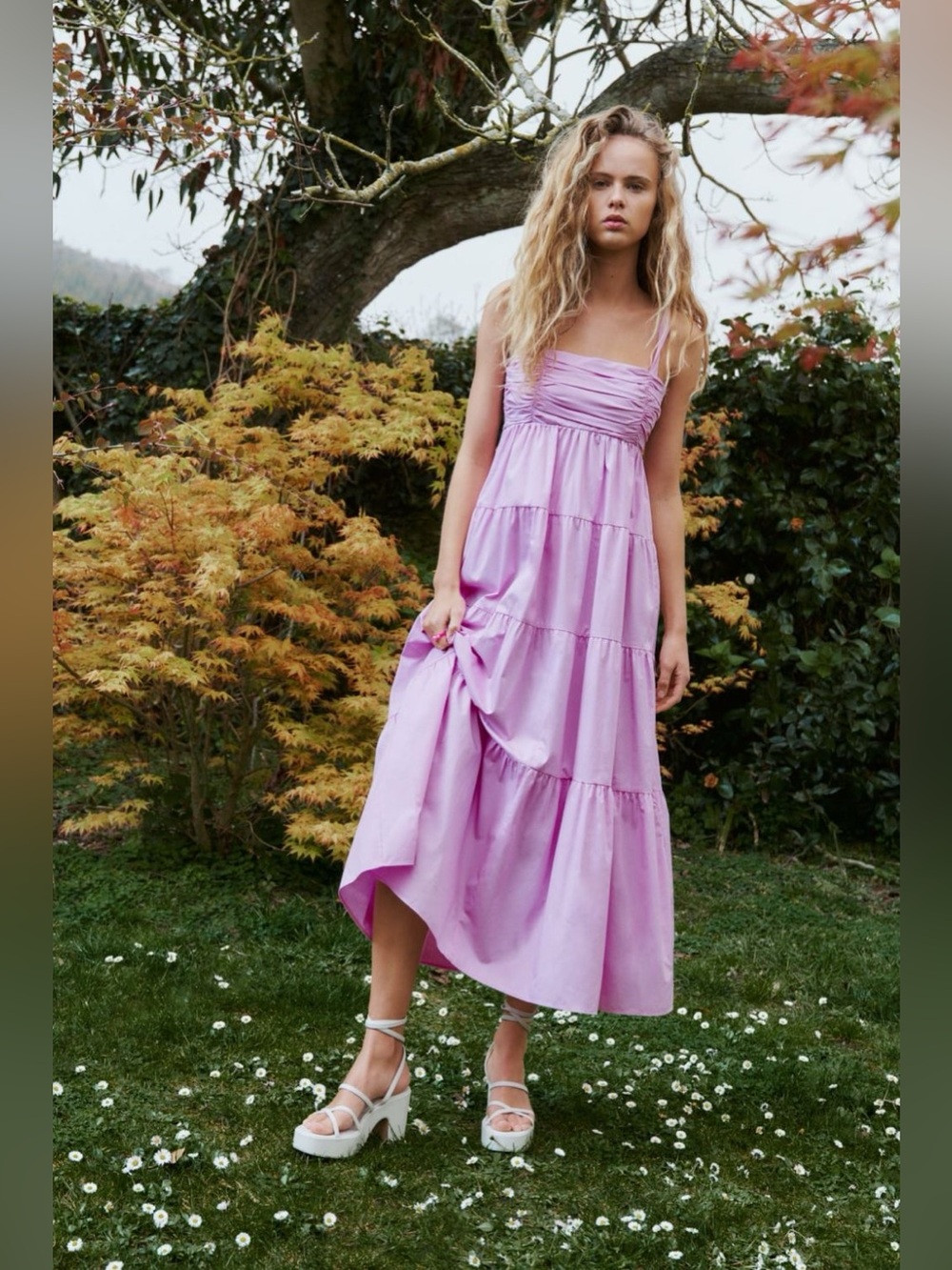 ZARA Lilac Tiered Poplin Maxi Dress Size XL Blogger Favourite Summer Vacation